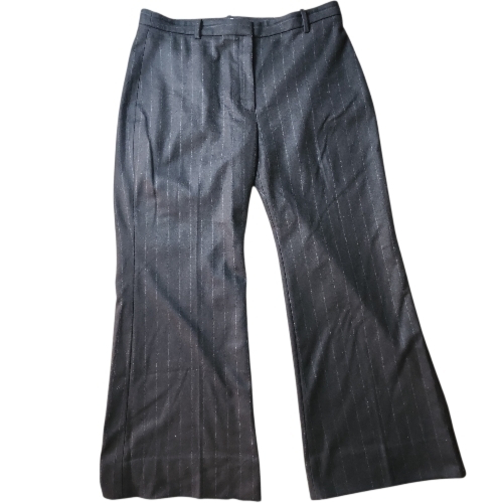 BANANA REPUBLIC | Black Pinstripe Wool Blend Lined Wide Leg‎ Pants Trousers | 18